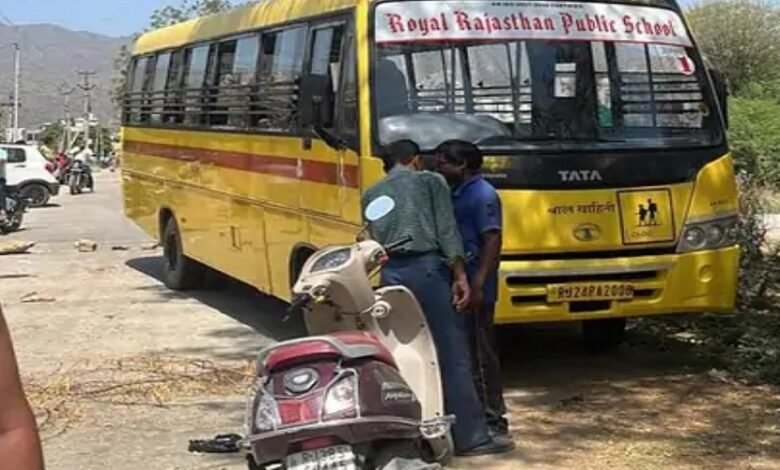 Abu Road. Two women riding a scooter died after being hit by a school bus full of students