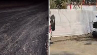 सिरोही. सीएम भजनलाल शर्मा को सिरोही में गडढे न दिखे इसलिए नई सडक़ बनाई- कचरा छिपाने को कनात लगाई Sirohi: To prevent CM Bhajanlal Sharma from seeing the potholes in Sirohi - a new road was built and a curtain was put up to hide the garbage.