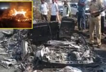 सिरोही. मुम्बई से नासिक जाते समय हाईवे पर सांसद लुम्बाराम चौधरी की कार जल गई। Sirohi: jalore MP Lumbaram Chaudhary's car caught fire on the highway while travelling from Mumbai to Nashik.