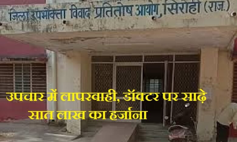 सिरोही जिला उपभोक्ता विवाद प्रतितोष आयोग ने फैसला सुनाते हुए उपचार में लापरवाही बरतने वाले डॉक्टर पर साढ़े सात लाख रुपए का हर्जाना लगाया Delivering its verdict the Sirohi District Consumer Disputes Redressal Commission imposed a penalty of ₹7.5 lakh on a doctor for negligence in treatment.